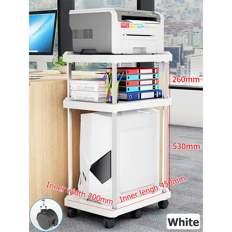 QINFENG Plastic Rolling Heat Dissipation CPU Stand With Wheels 3 Layer Computer Host Carrier Mobile Cart Holder Mainframe Stand