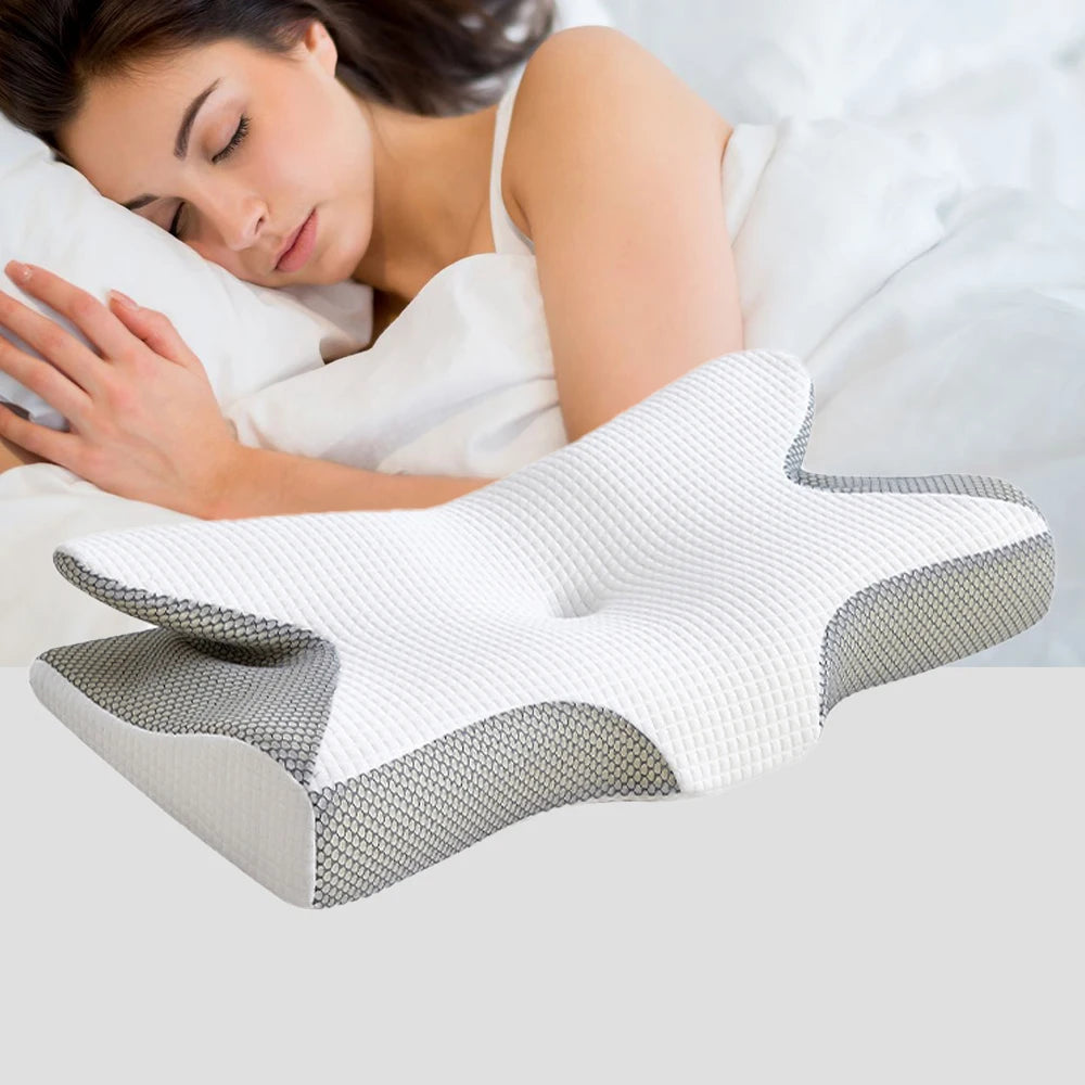 Factory Price ODM OEM Almohada Cervical Memory Foam Pillow Butterfly Shape Orthopedic Memory Foam Pillows for Neck Pain Relief