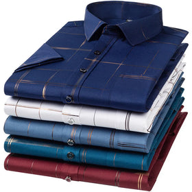 RNSHANGER Men's Printed Shirt Short Sleeve Casual Anti-wrinkle Thin Easy Care Bausiness Dress Shirts for Men With Pocket