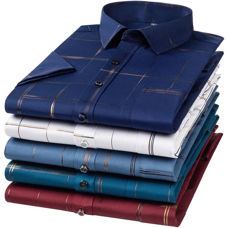 RNSHANGER Men's Printed Shirt Short Sleeve Casual Anti-wrinkle Thin Easy Care Bausiness Dress Shirts for Men With Pocket