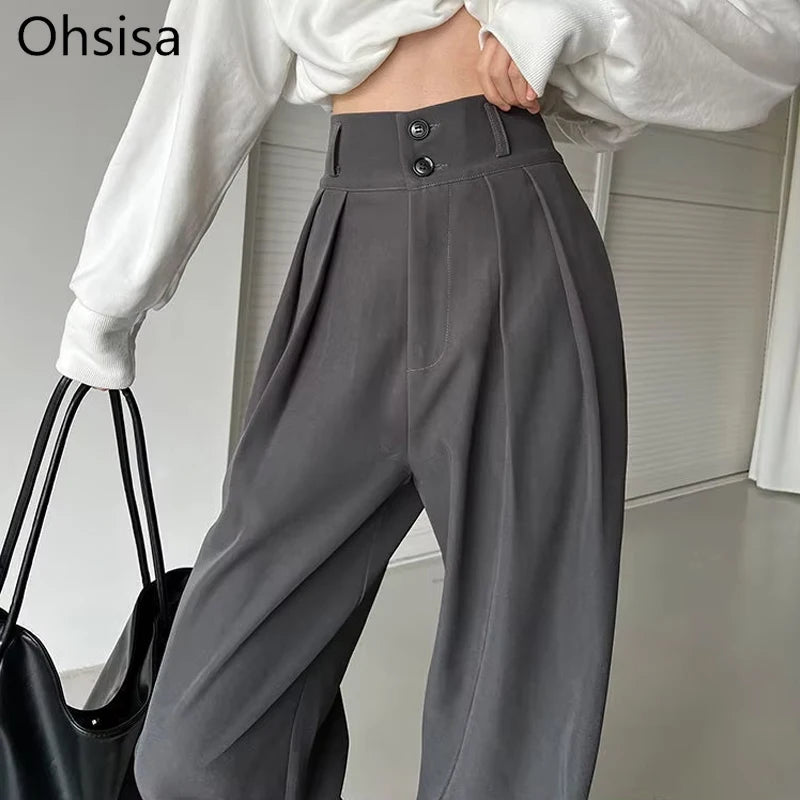 Spring and Autumn New Suit Pants Korean Casual Straight Tube Drape Loose Wide Leg Pants High Waist Women's Long Pants
