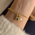 Minimalist 18K Gold Plated Stainless Steel Zircon Engraved Flower Lock Fashionable Bracelet Charm Jewelry for Women