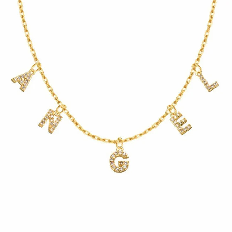 Best Personalized Gifts Gold Plated Initial Letter Zircon Stainless Steel Tiny Mother's Day Customized Name Necklace