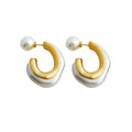 Korea Style Water Proof Real Gold Plated Copper Imitation Pearl Moon Shape Sliver Pin Stud Hoop Earring for Women Ladies