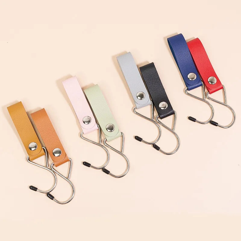 Customized logo Outdoor Camping Pu Leather Metal Hook Tent Clothesline Portable Keychain Storage Buckle Hook
