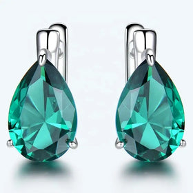 Luxury 925 Sterling Silver Clip Earrings with Blue Topaz and Zircon Gemstones Water Drop Design Fine Jewelry Gift for Women