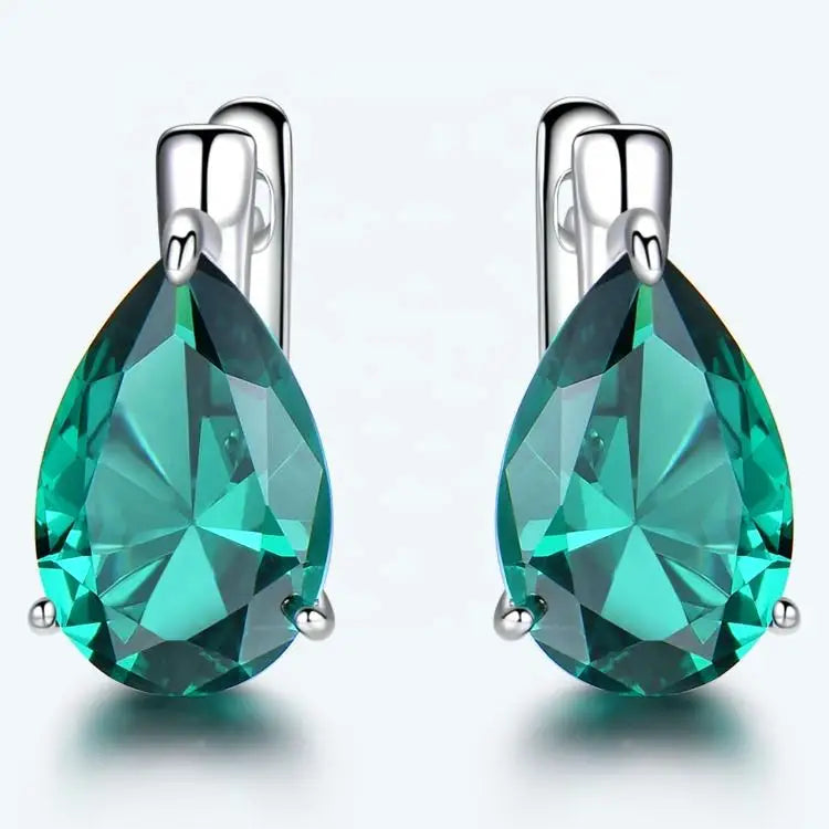 Luxury 925 Sterling Silver Clip Earrings with Blue Topaz and Zircon Gemstones Water Drop Design Fine Jewelry Gift for Women