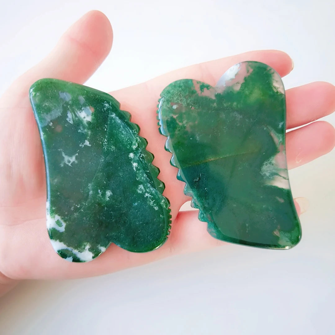 Huiying Beauty Personal Care Natural Moss Agate Facial Gua Sha Jagged square Shape Massage Tool Women Beauty Equipment