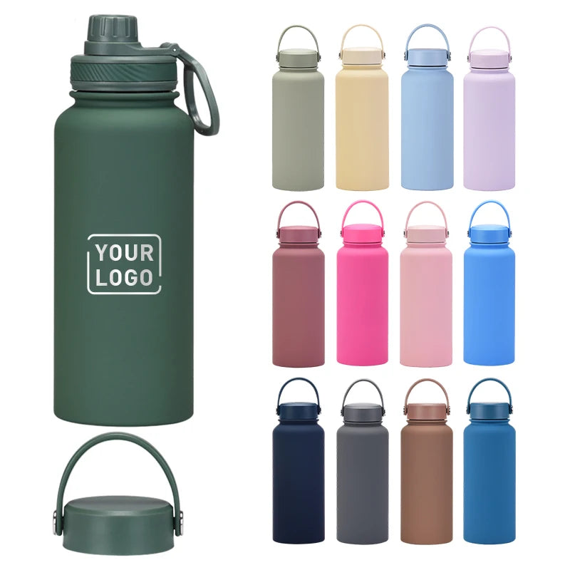 Custom Logo Wide Mouth Water Bottle Vacuum Thermo Insulated Stainless Steel Double Wall Outdoor Sports Water Bottle