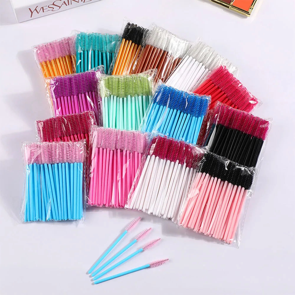 MVlash Disposable Mascara Wands & Eyelash Extension Cleaning Tools Super Soft Nylon Bristles Plastic Handle Pink Purple