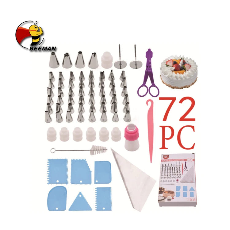 Beeman 72 PCS Russian Nozzles Tools Icing Piping Cake Decorating Tips Set With Disposable Pastry Bags