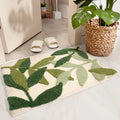 Green Leaf Non-Slip Quick-dry Custom Hand Tufted Microfiber BathMat TPR Rugs for Bathroom Tub