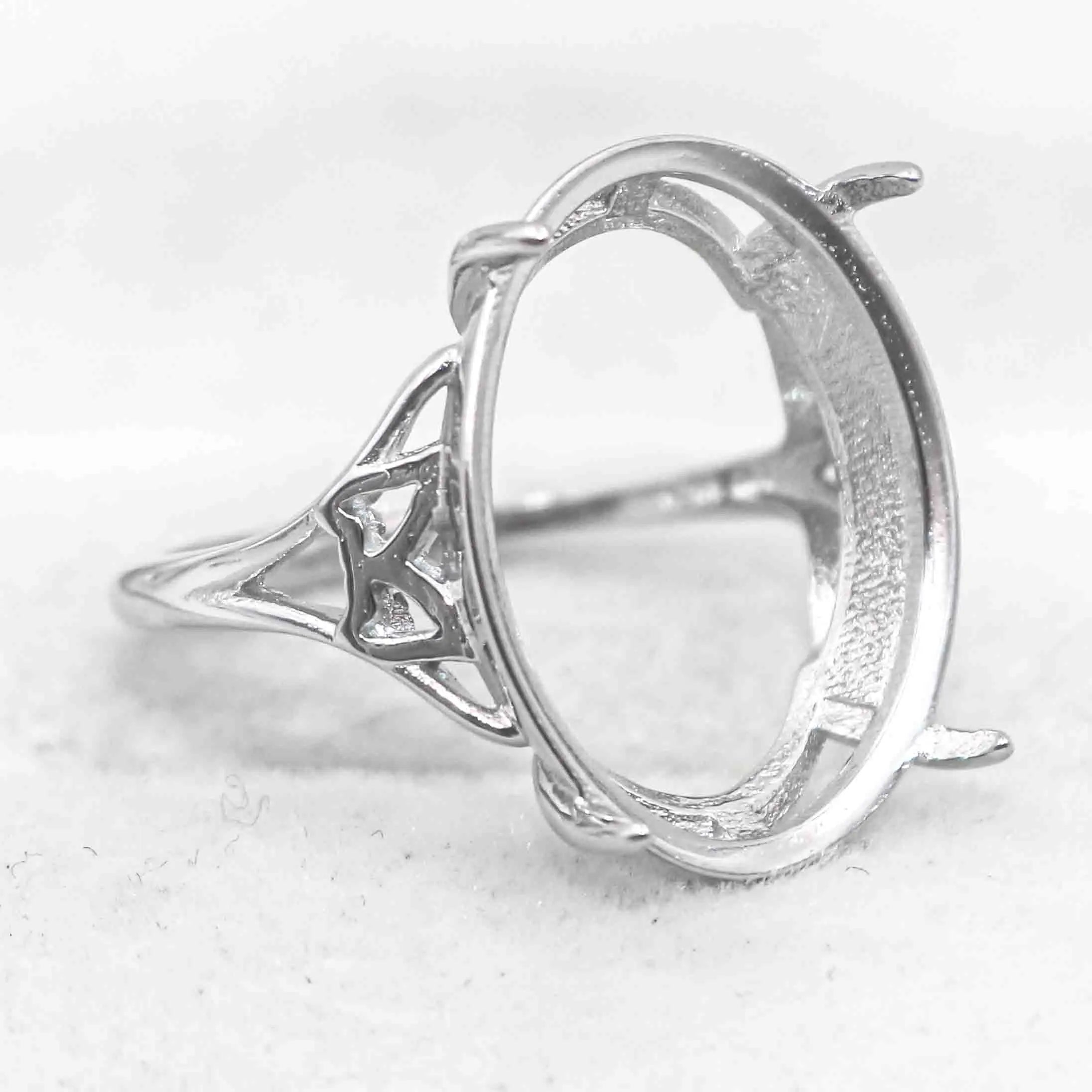 Sterling Silver 17*20mm Semi Mount Ring Empty Frame Blank Support Claws Setting S925 Base Holder Without Center Stone for Inlay
