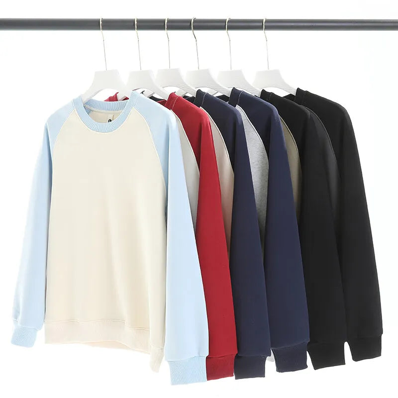 Blank Color Contrast Crew Neck Sweatshirt Embossed Hoodie Custom Logo Cotton Pullover Plus Size Men's Hoodies Embossed Hoodie