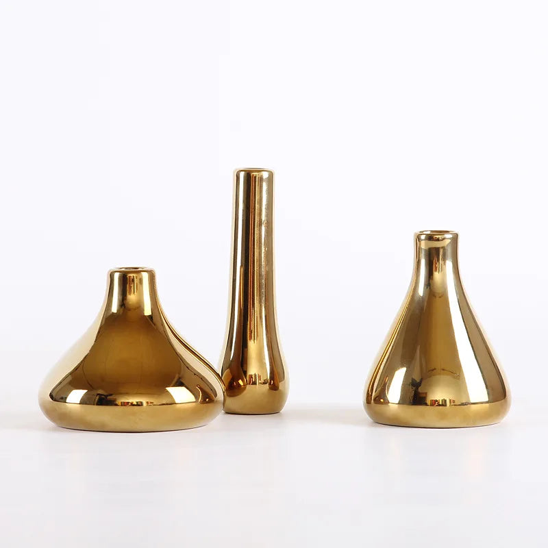Nordic Gold Vase Desktop Decoration Light Luxury Dried Flower Vase Ceramic Modern Mini Size Flower Vase Table Decorative