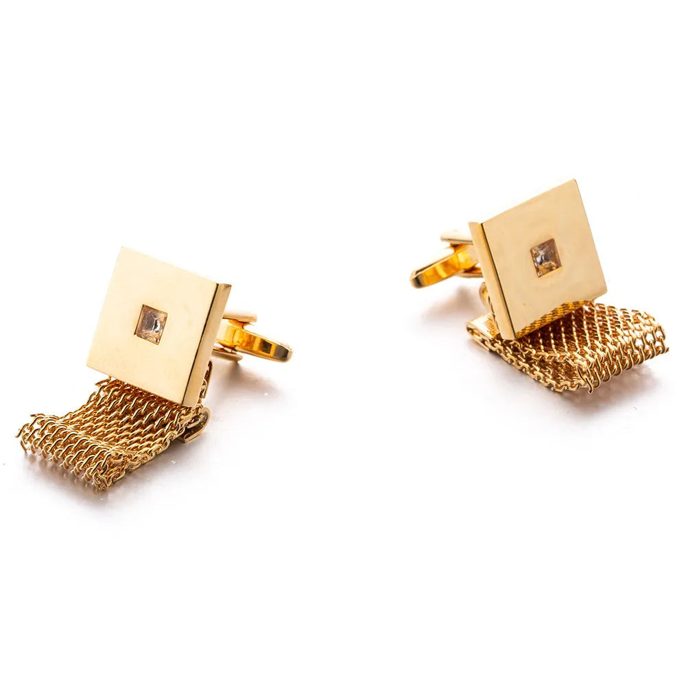 Exquisite Champagne Crystal French Style Copper Business Buttons Gold Shirt Chain Square Jewelry Cuff Links Men Cufflinks