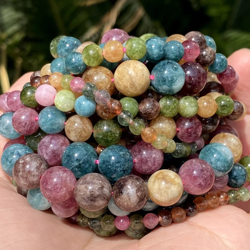 AsVrai U Natural Stone Beads Colorful Tourmaline Angelite Spacer Loose Round Beads for Jewelry Making Bracelets Accessories