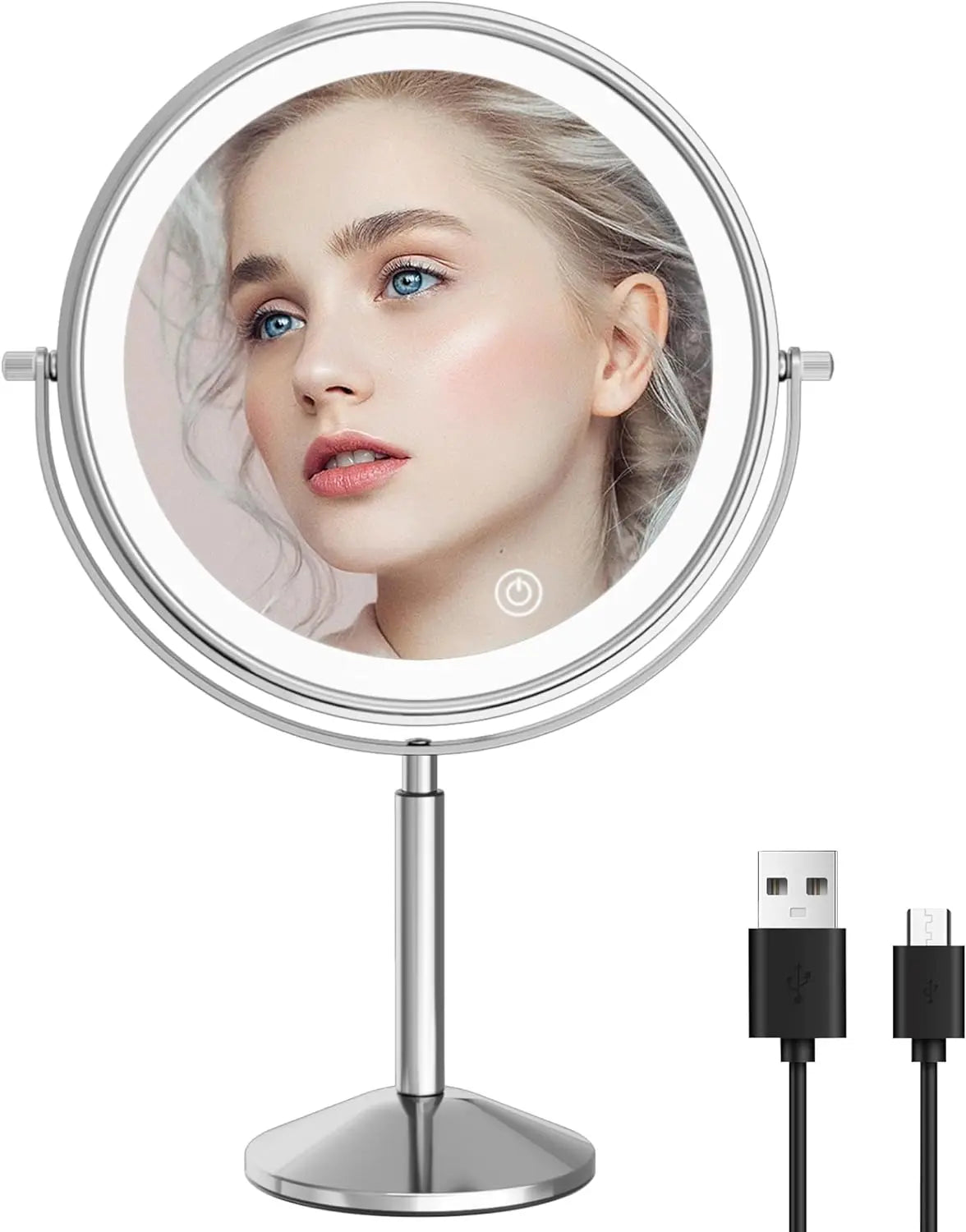 9 Inch 3000mah Rechargeable Double Sided Height Adjustable Standing Round 10X Magnifying Mirror with Lights