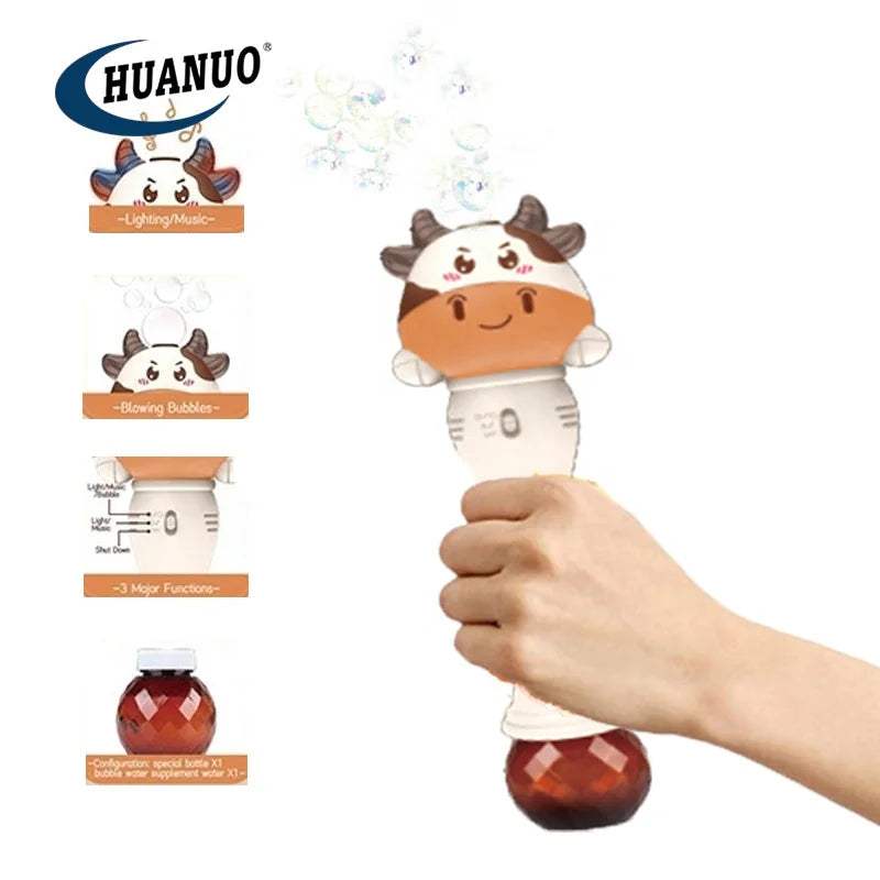 Kid Cute Cow Electric Flashing Light Bubble Magic Stick Toy Bubble Water Music Light up Bubble Wand