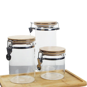 Canister Set Coffee Set Glass Canning Jars Storage Jar Airtight Glass with Latch Bamboo Lids Kitchen Big Glass Food Container RH
