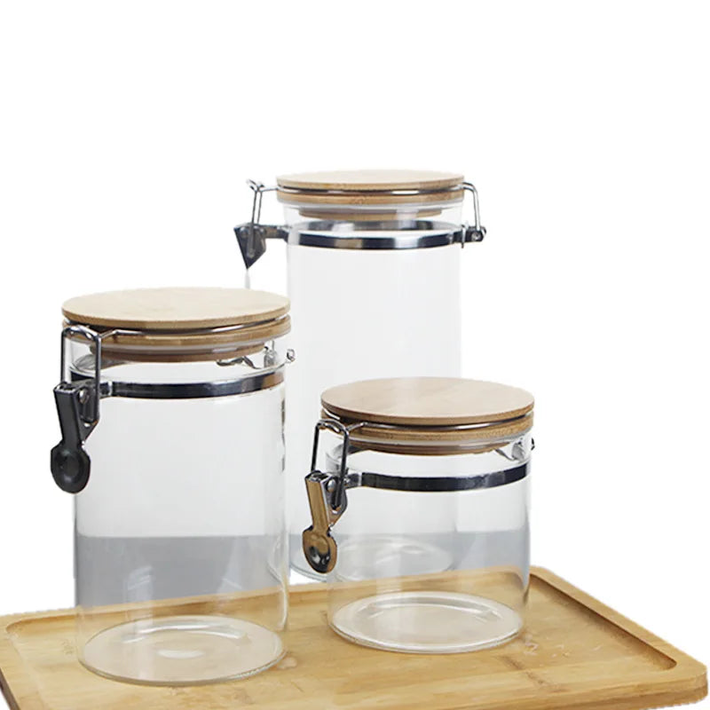 Canister Set Coffee Set Glass Canning Jars Storage Jar Airtight Glass with Latch Bamboo Lids Kitchen Big Glass Food Container RH