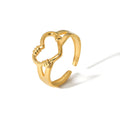 Latest Fashion Stainless Steel Hollow Out Big Heart Open Rings Gold Plated Tarnish Free Jewelry
