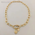 NM35109 Brass Jewelry Screw Clasp Paperclip Link Chain Necklace Gold Plated Heart Pendant Lock Pendant Choker Necklace