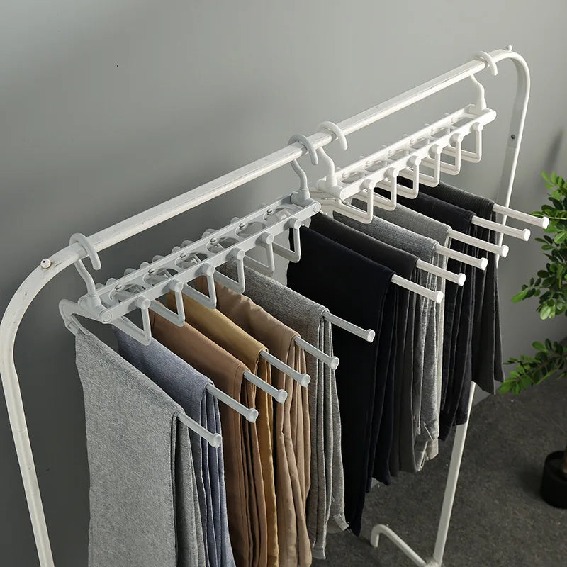 HelloWorld Multifunctional Trouser Rack Household Multi-layer Seamless Telescopic Folding Trouser Clip Storage Artifact Hanger
