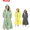 WOQI Women's Long Raincoat Rainproof Jacket  Lightweight Hooded Rainproof Coat Adjustable Waist