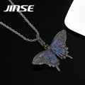 JINSE Hip Hop Bracelets of Men Jewelry Water Wave Chain Gold Butterfly Pendant Necklace Men