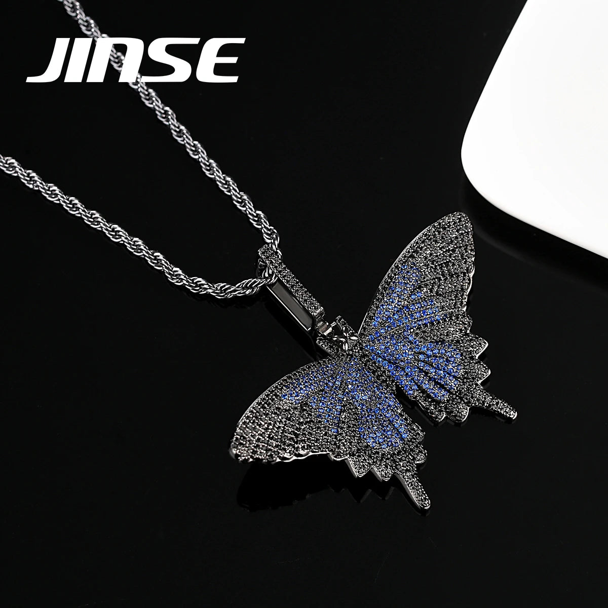 JINSE Hip Hop Bracelets of Men Jewelry Water Wave Chain Gold Butterfly Pendant Necklace Men