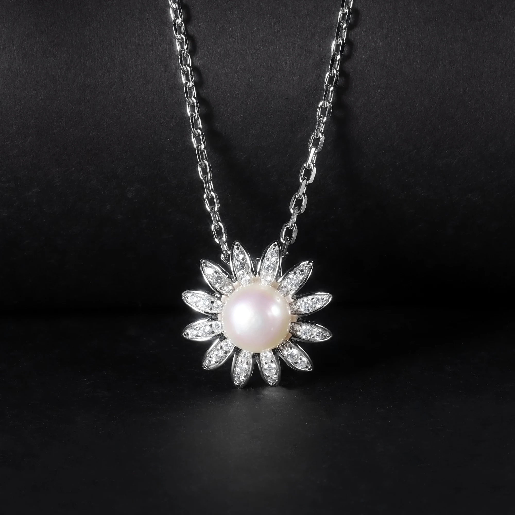 D1030 Abiding Shield 3 Years Long Lasting Plating 10mm White Fresh Water Pearl Rhodium Plated Fashion Silver Necklace Pendant