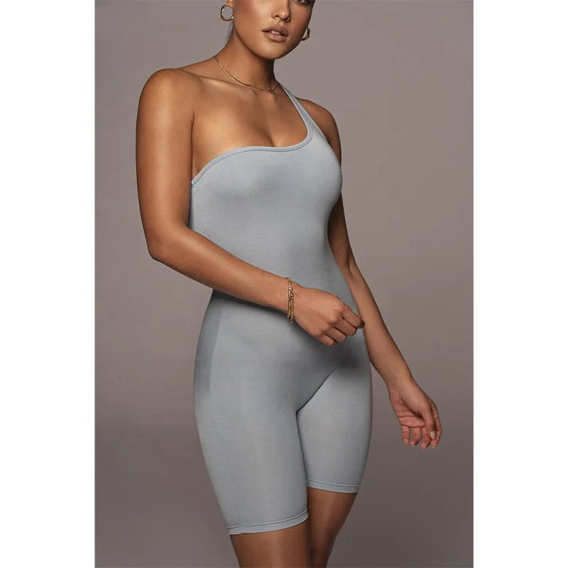 2026 New Design Summer One Shoulder Plus Size Women Jumpsuit Gym Solid Color One Piece Yoga Jump Suit for Women