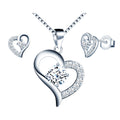 925 Sterling Silver Necklace Stud Earrings Zircon Heart Jewelry Set