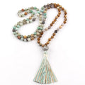 Fashion Religious Jewelry Multicolor Natural Stone Knotted Tassel Alloy Pendant 108 Mala Beads Necklaces for Women Gift