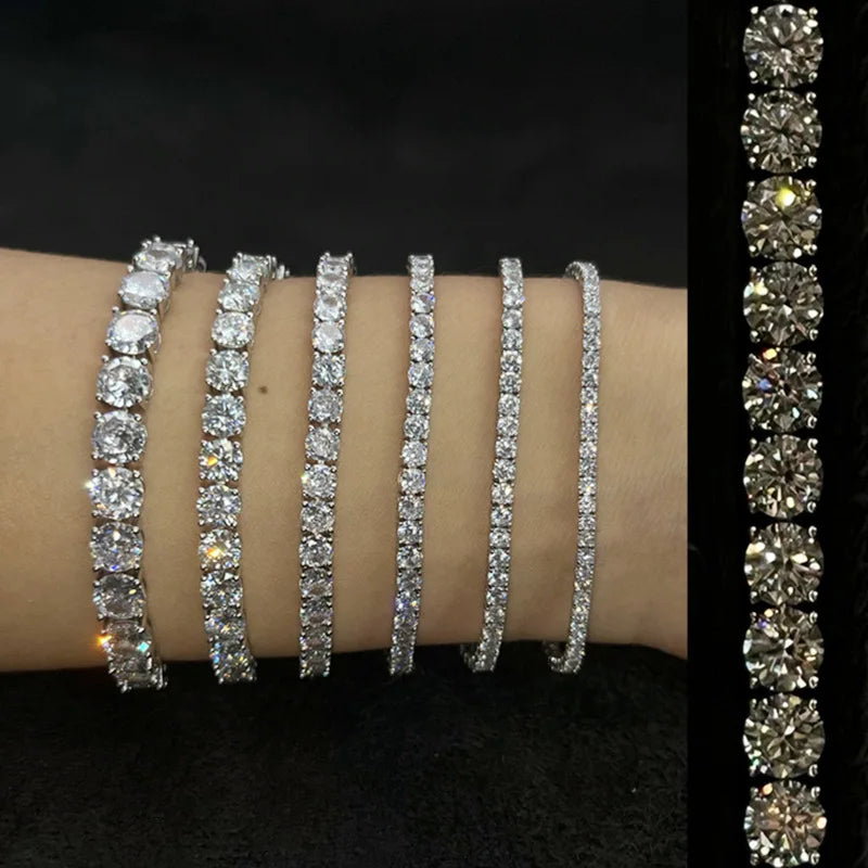 Trendy Women's 925 Silver Rhodium & Gold Plated Round Zircon Tennis Bracelet for Wedding Gift Party