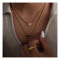 New INS Cat Eye Stone Pendant Double Layer Twisted Rope Chain Necklace Womans Stainless Steel Choker