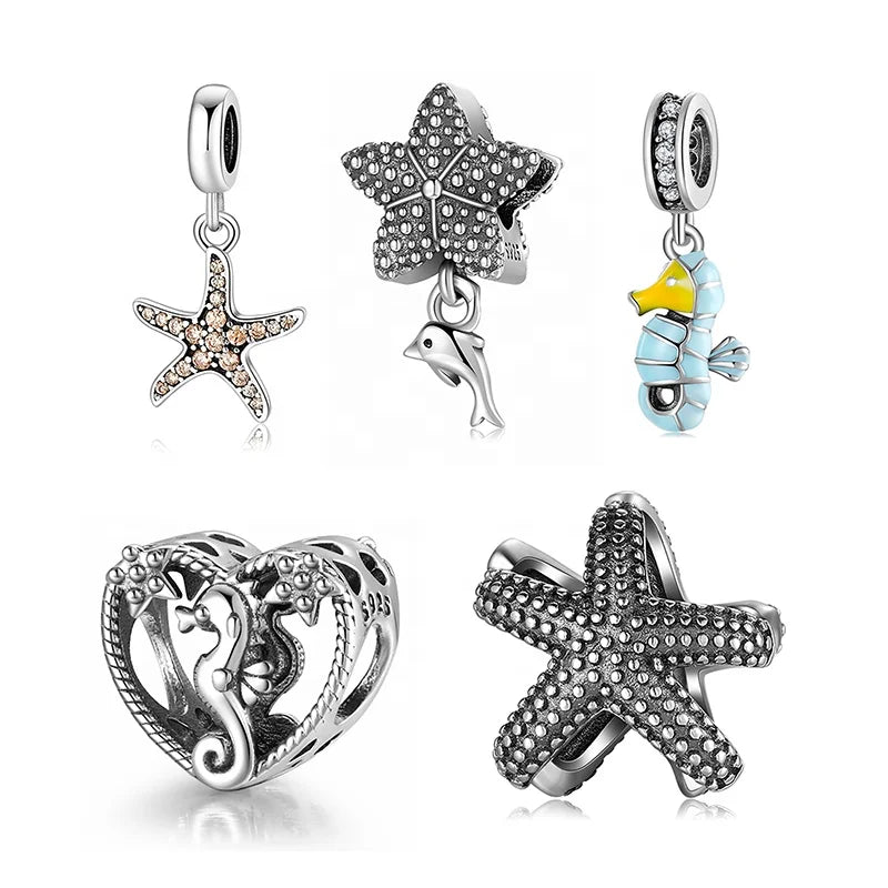 Real 925 Sterling Silver Small Marine Animals Seahorse Pendant Enamel Coloful Charms for Jewelry Making Women Bracelet Wholesale