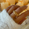 Dazan HOT New Ins Trendy 18k PVD Gold Plated Stainless Steel Boho Designs Gypsy Hollow Bamboo Basket Ring Valentines Gift