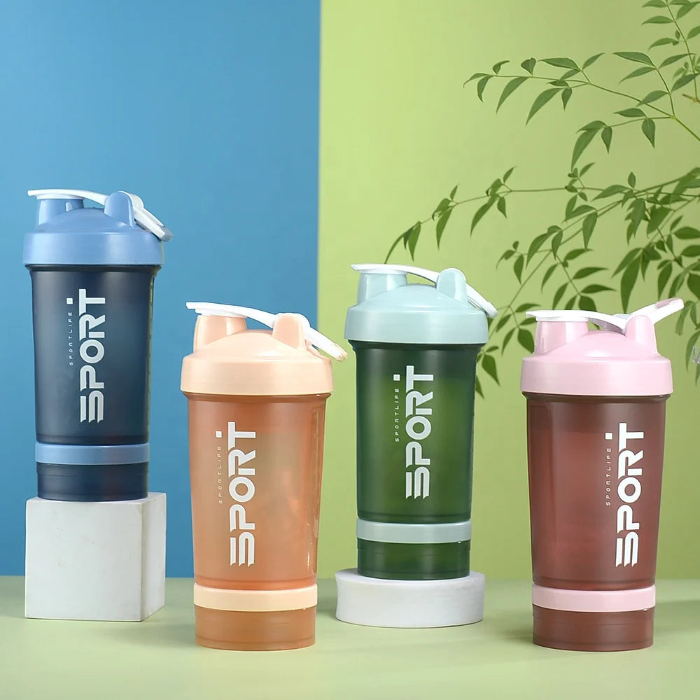 New Design Plastic Water Bottle with Two Extra Storage Boxes (500ml+200ml+150ml)  Straight Water Cup- for Sports in Gym