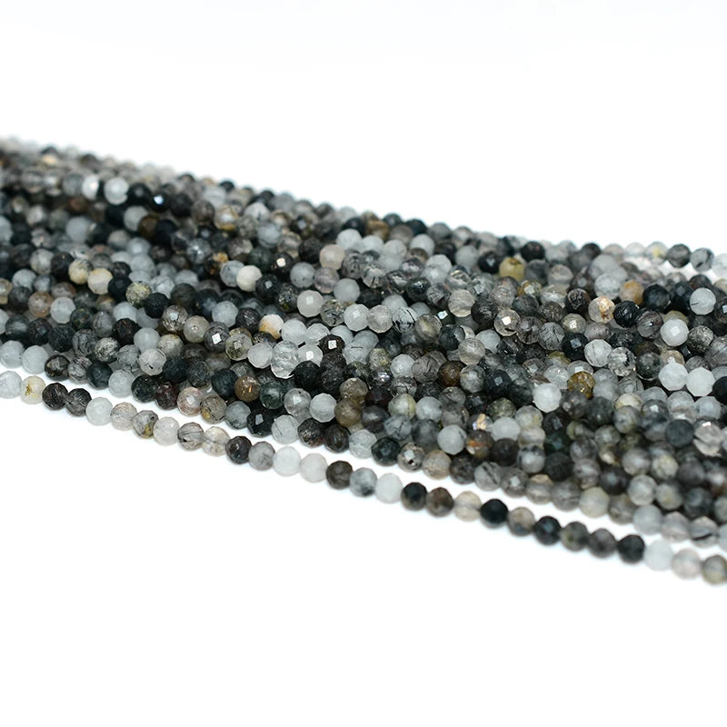 Factory Wholesale Price 100% Natural 3mm Faceted Black Hair Quartz Loose Gemstone Beads