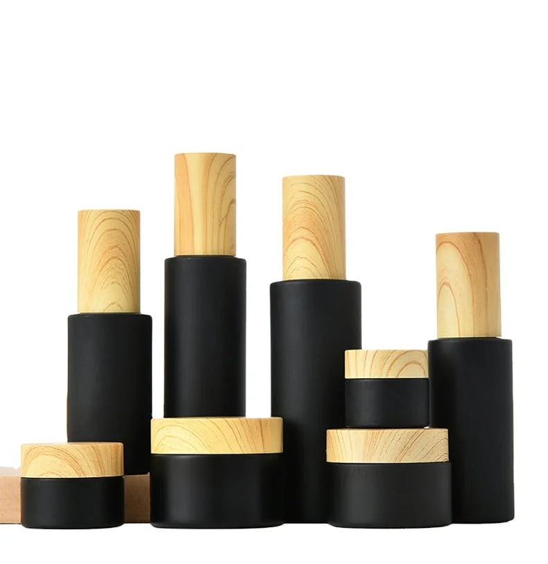 OEM Custom Printing Matte Frost Black Glass Dropper Bottle and Jars with  Lids and Pumps for Skin Care Serum