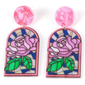 Vintage Colored Glazed Marble Rose Calla Lily Small Daisies Sky Spring Summer Unisex Holy Church Wall Pendant High Earrings