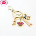 Low Price Accessories Enamel Keyring Shiny Gold Plated Add Fake Diamond Letter Heart Shape Burj Khalifa Tower Souvenir Keychain