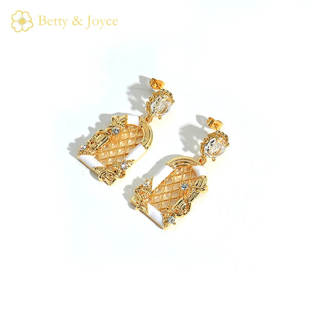 Fashion Trendy Rhodium Plated 18K Gold Brass Crystal Statement Earrings for Women-Wedding Engagement Party Gift Jewelry