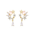 Korean Romantic 925 Sterling Silver Spring Cluster Butterfly Heart Flower Earrings Zircon Gemstone Gold for Weddings Gifts