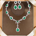 Hot Selling Luxury Crystal Pendant Necklace Emerald Crystal Earrings Necklace Jewelry Set for Women