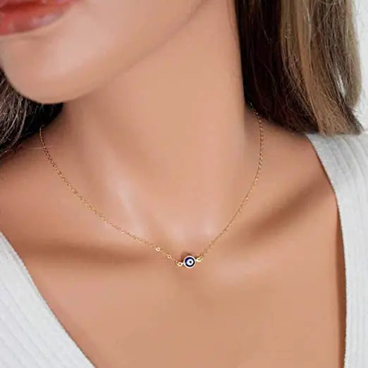 Fashion Bohemian Blue Eye Shape Pendant Link Chain Necklace for Women