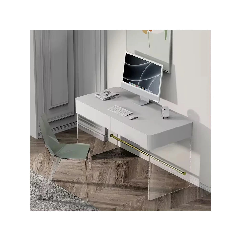 Layer Board White Glossy Two Drawers Wooden Office Computer Desk Dresser Acrylic Customizable Color & Size OEM/ODM Available