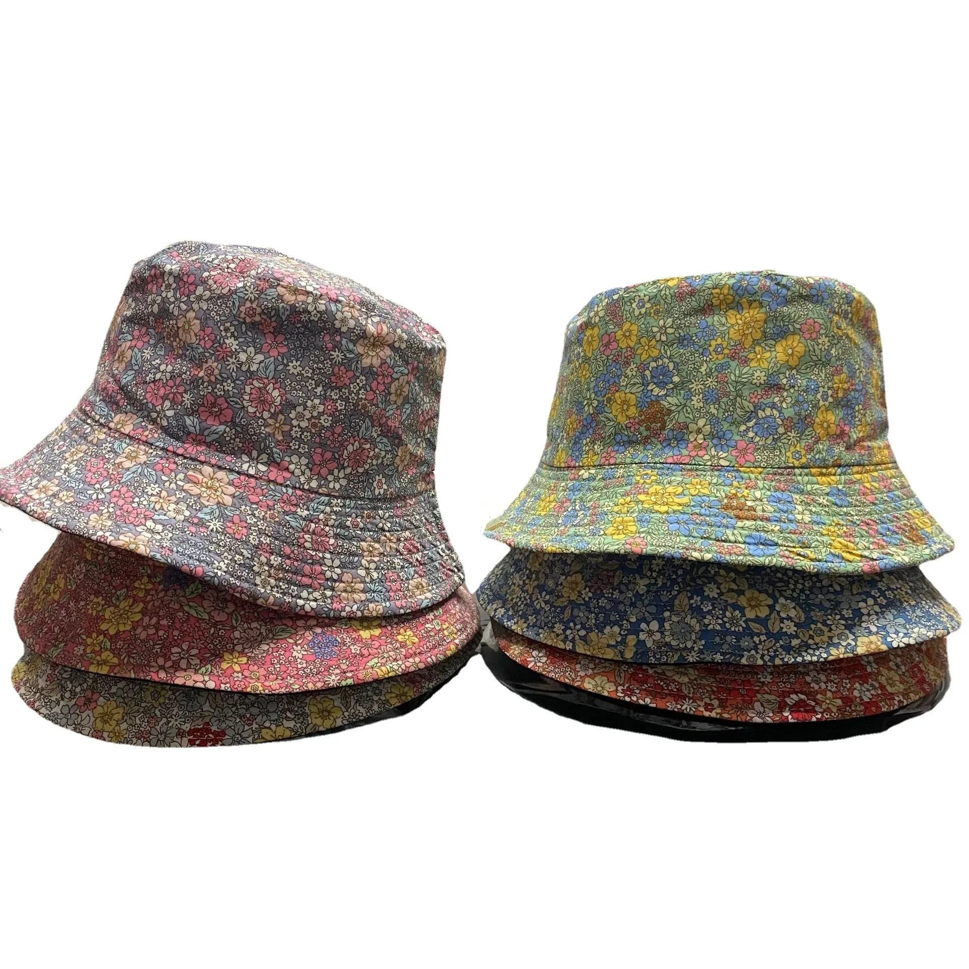 Country Style Vintage Two Sided Reversible Bucket Hat Pure Cotton Small Flower Printed for Summer Casual Fishing Skiing Party